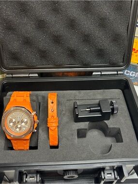 Koosh 43mm Men's Orange Silicone Chronograph Watch with Orange bracelet